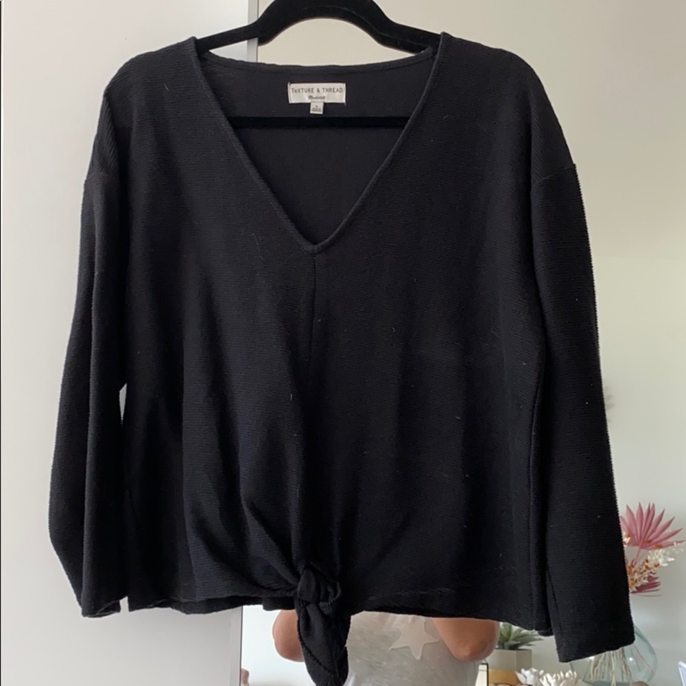 Madewell Black V-Neck Tie-Front Sweater Top